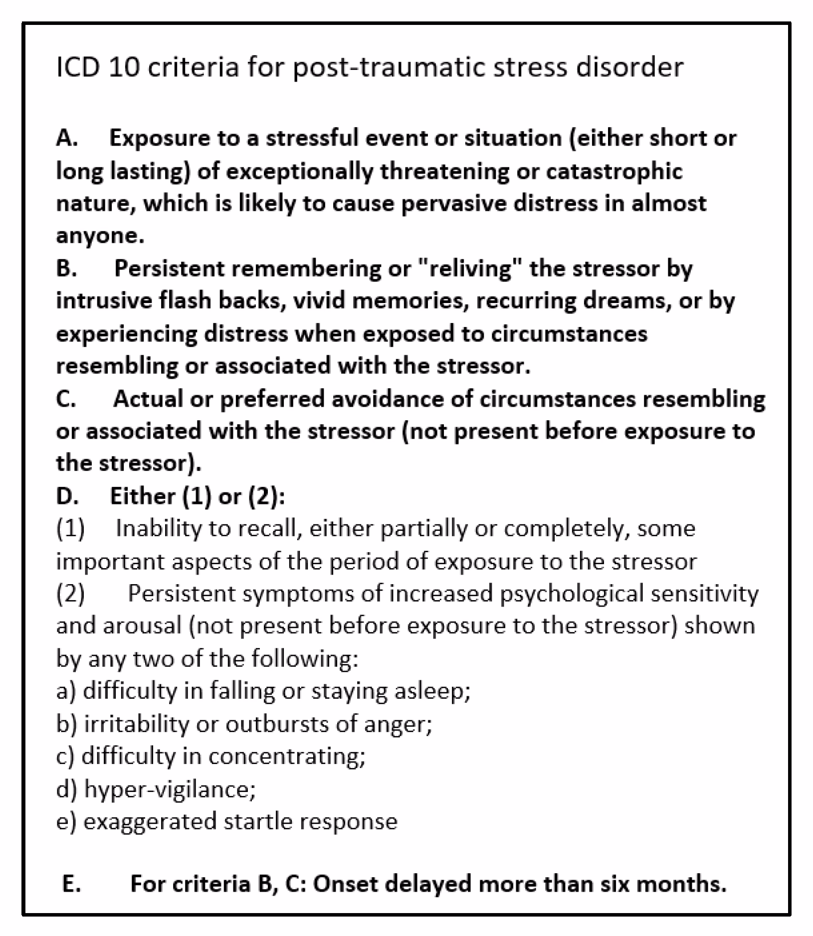 What is ICD 10 – post-traumatic stress disorder?