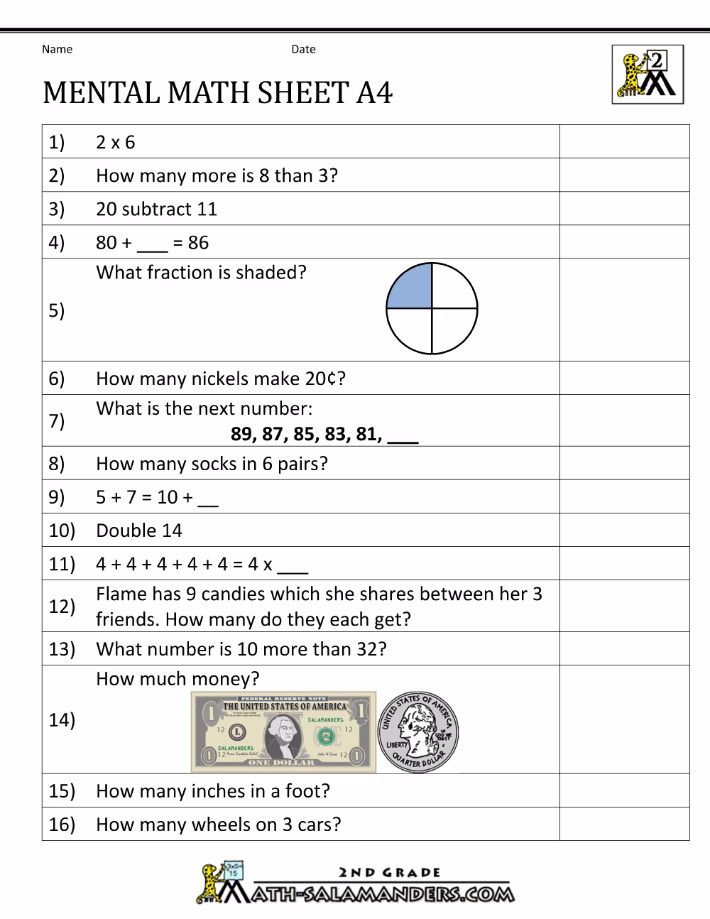 What are the 12 grade 2 mental math worksheets?